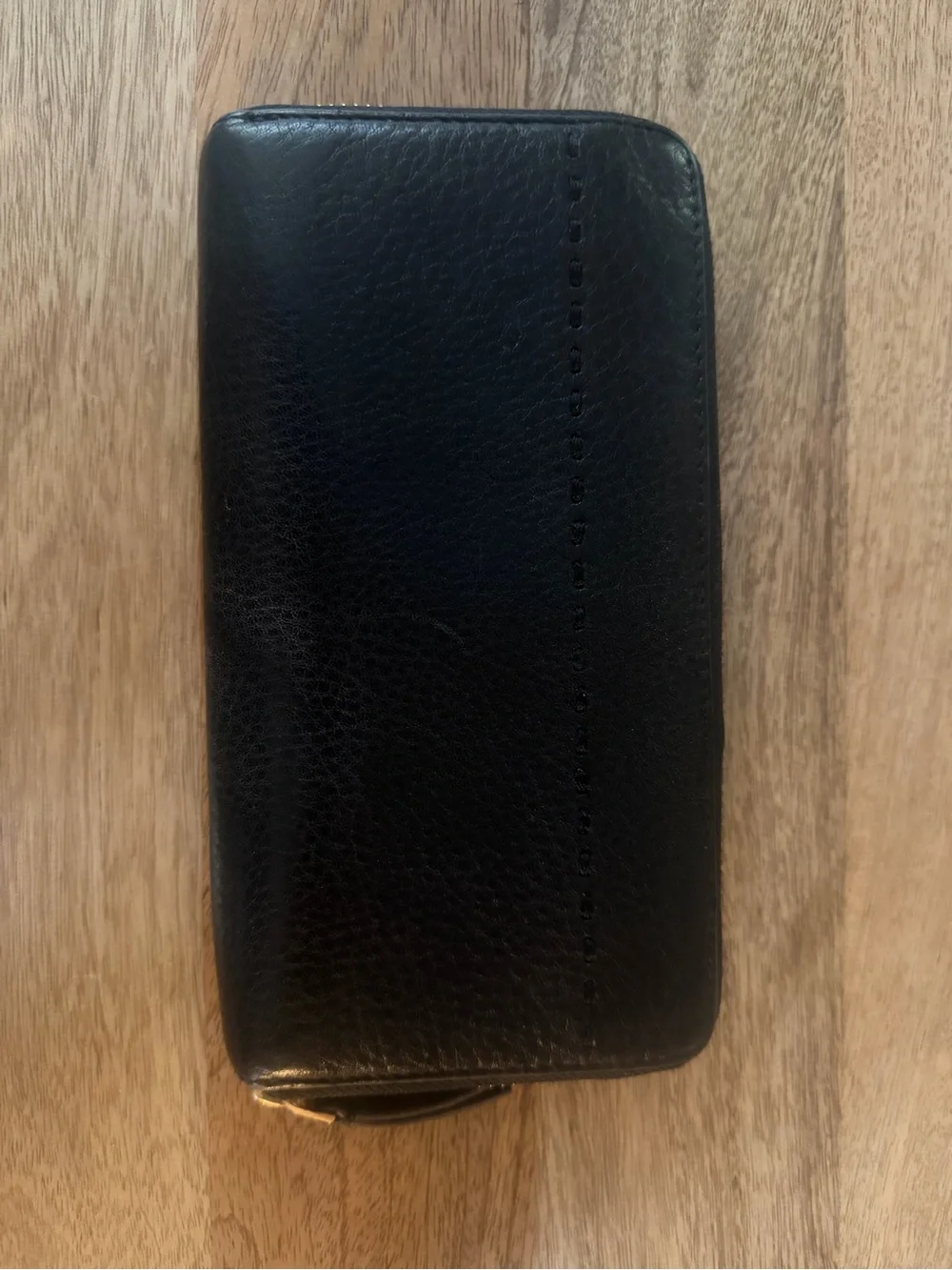 Tory Burch Black Pebbled Leather Zip-Around Wallet with Logo